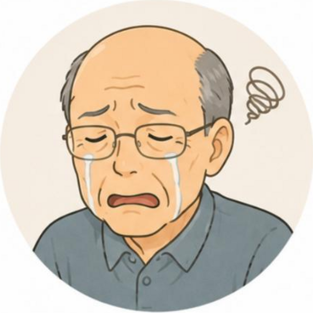 涙を流す高齢男性のイラスト
