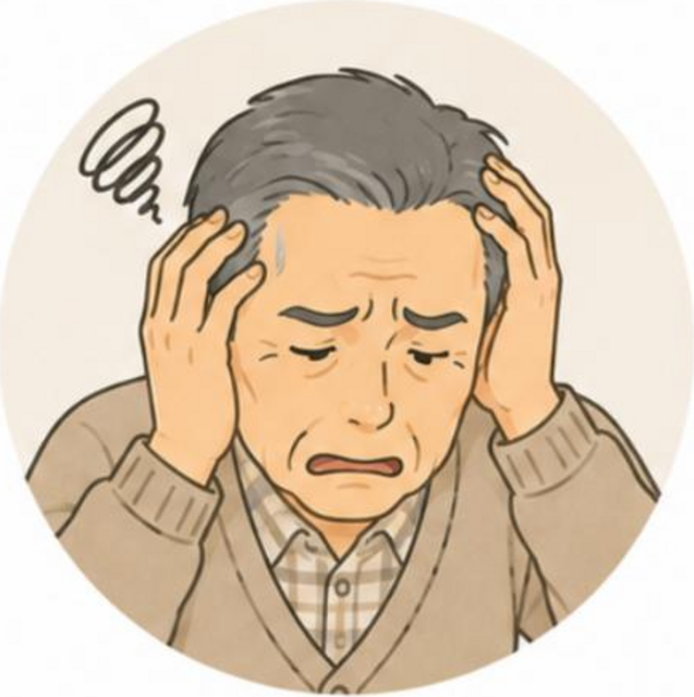 頭を抱えて困惑する高齢男性のイラスト