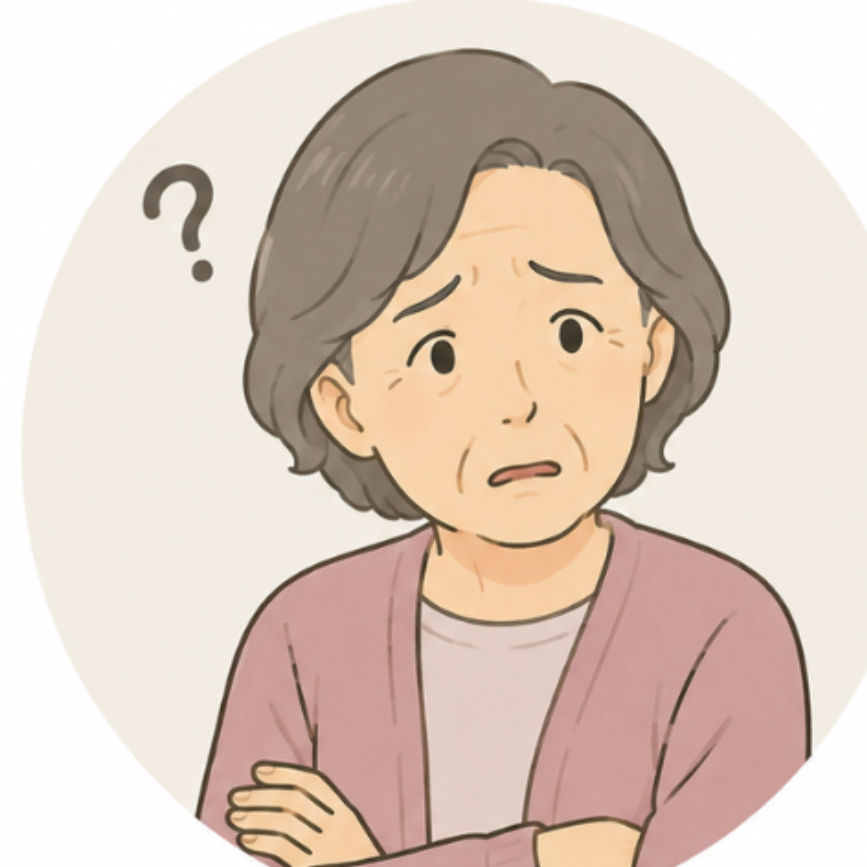困った表情の高齢の女性のイラスト