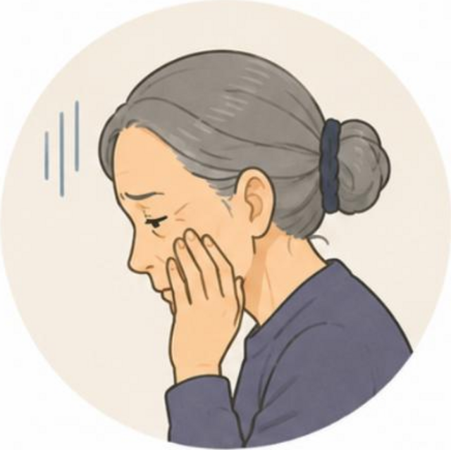 頬に手を当てて困っている高齢女性のイラスト